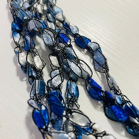Blue Multi Strand Ribbon Necklace Lightweight Boho Collar - Picture 4 of 6